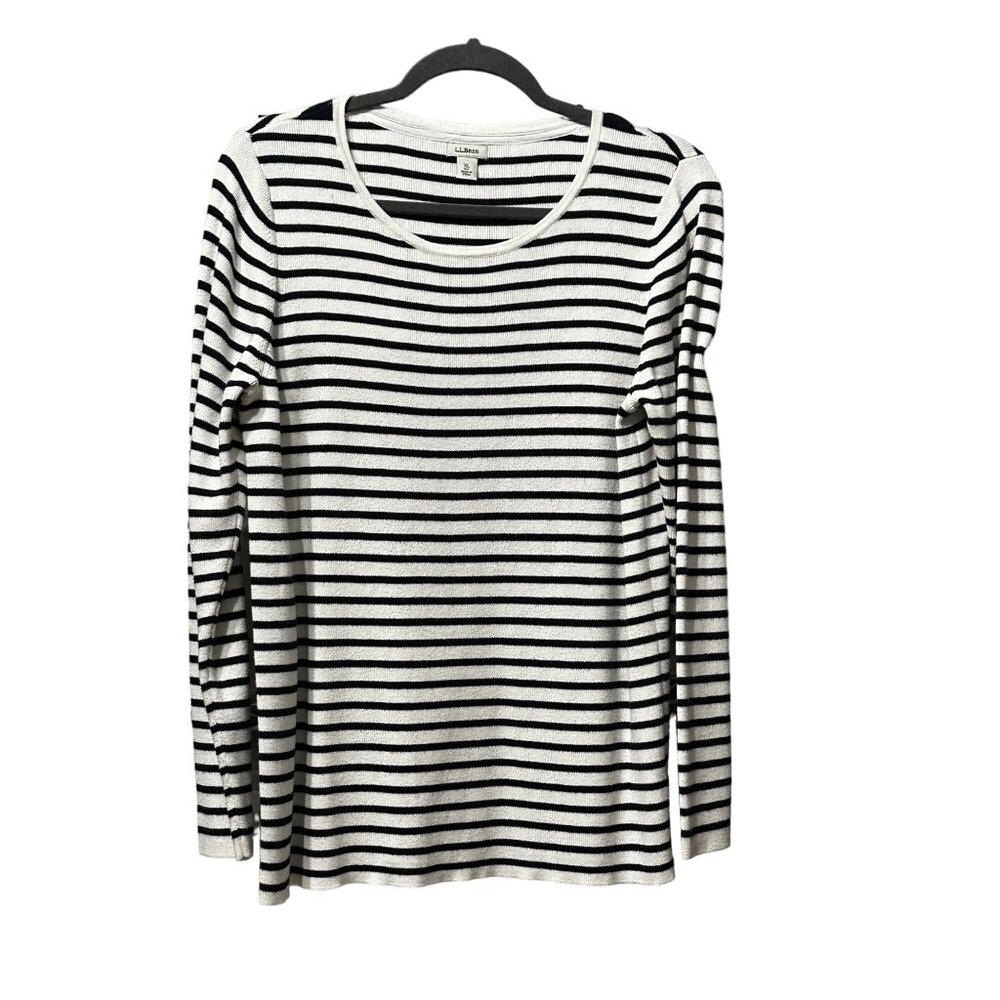 LL Bean women’s size XL black striped long sleeve pima cotton blend sweater